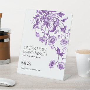 Toile Floral Bridal Shower Guess How Many Kisses Pedestal Sign