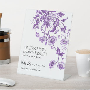 Toile Floral Bridal Shower Guess How Many Kisses Pedestal Sign