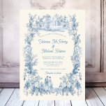 Toile Floral chateau Wedding Invitation<br><div class="desc">Romantic Elegant Toile Wedding invitations. Features a country house Chatueau, Victorian couple and floral frame in pale dusty blue on a light cream background. Perfect for a outdoor wedding venue. To make more changes go to Personalize this template. On the bottom you’ll see “Want to customize this design even further?...</div>