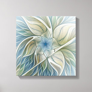 Toile Floral Dream Motif Abstrait Blue Khaki Fractal