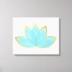 Toile Floral Lotus Aquarelle Mer Bleu & Faux Or