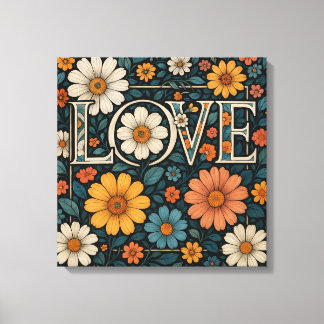 Toile Floral LOVE Typographie Art Imprimer