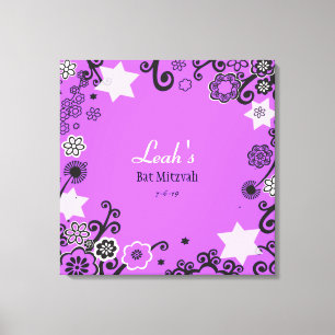 Toile Floral Star Purple Bat mitzvah Carte d'inscription