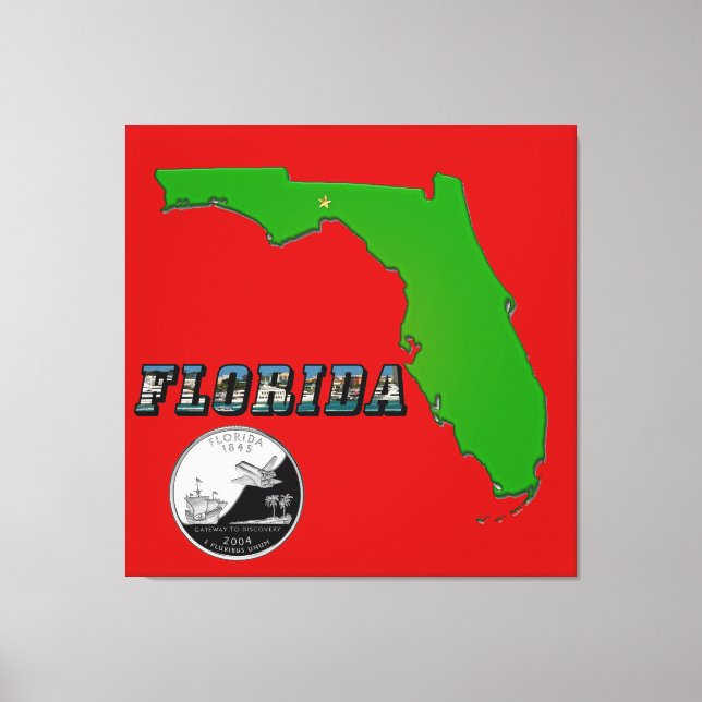 Toile Floride Carte, Texte, State Faux Quarter Canvas Im (Recto)