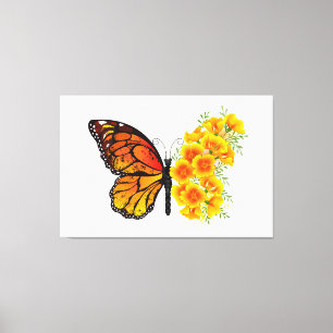 Toile Flower Butterfly with Yellow California Poppy