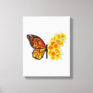 Toile Flower Butterfly with Yellow California Poppy