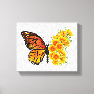 Toile Flower Butterfly with Yellow California Poppy
