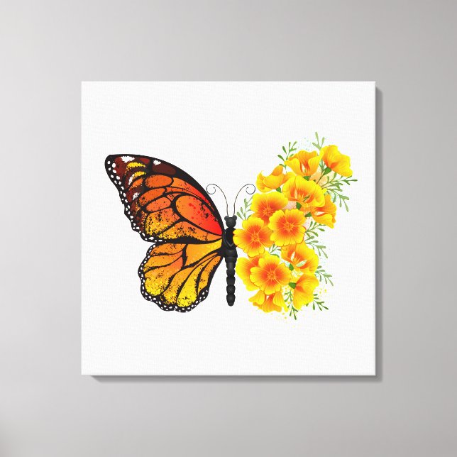 Toile Flower Butterfly with Yellow California Poppy (Recto)