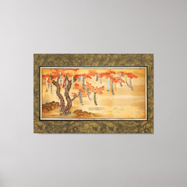 Toile Flowering Cherry and Autumn Maples with Poem Slips (Recto)