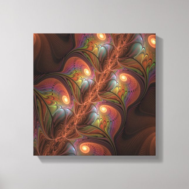 Toile Fluorescent coloré Abstrait Trippy Brown Fractal (Recto)