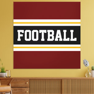 Toile FOOTBALL Profonde Rouge Noir Blanc Jaune Bandes