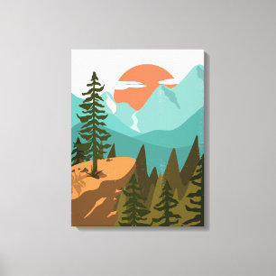 Toile Forêt Abstraite Moderne, Montagnes et Lever de Sol