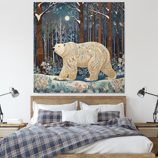 Toile Forêt bohème d'hiver de l'ours blanc rétro (Insitu(Chambre))