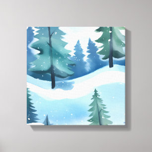 Toile Forêt de pins enneigée   Aquarelle d'hiver