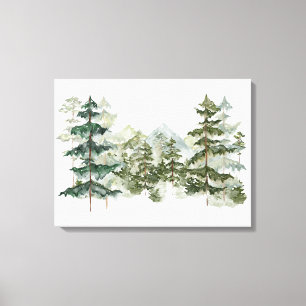 Toile Forêt de pins et montagne à l'aquarelle esthétique