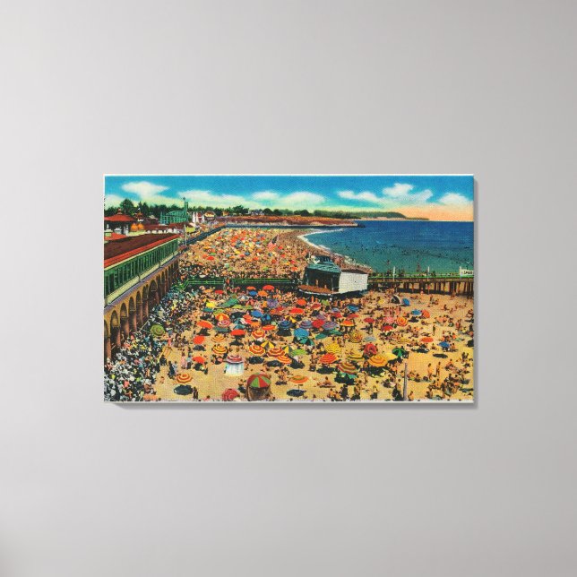 Toile Foules sur la plage, Père Noël CruzSanta Cruz, CA (Recto)