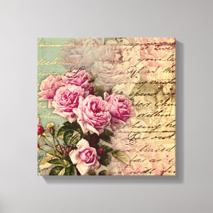 Toile francais chic, shabby chic, roses roses roses, flo