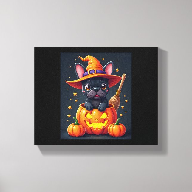 Toile Française Bulldog sorcière Citrouille Halloween Ho (Recto)