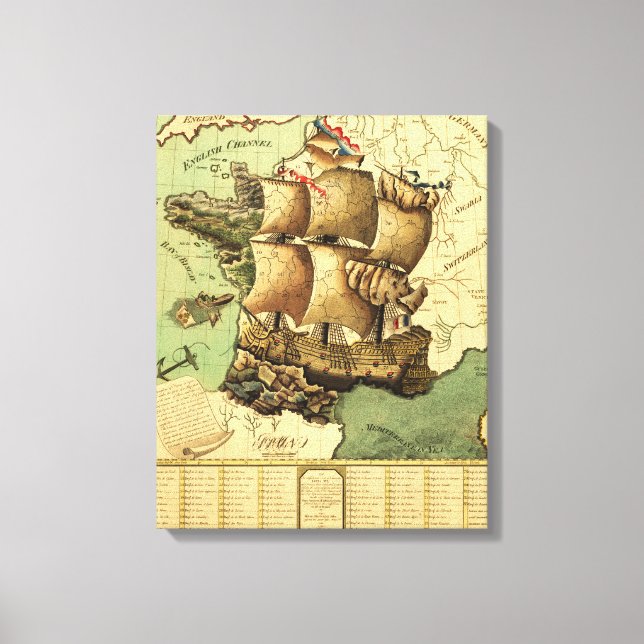 Toile France Représentée comme une carte panoramique de  (Recto)