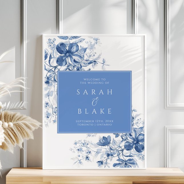  Toile French Blue Floral Wedding Welcome Poster (Creator Uploaded)