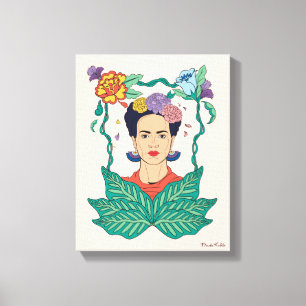 Toile Frida Kahlo Graphisme du cadre floral