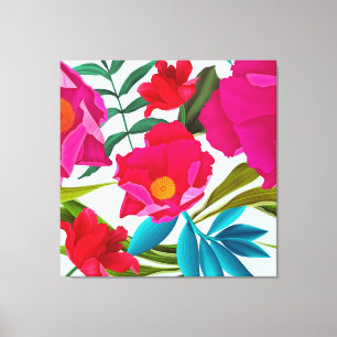 Toile Fuchsia Rose Et Fleurs Rouges
