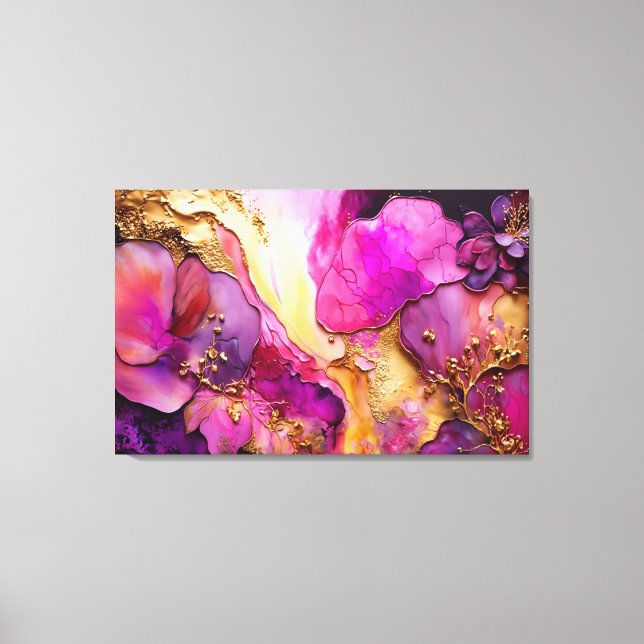 Toile Fuchsia, violet & Or Floral Art (Recto)
