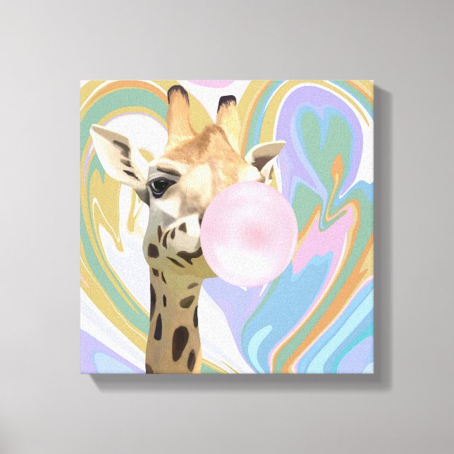 Toile Fun Bubblegum soufflant Giraffe Liquide Swirl Bleu (Recto)