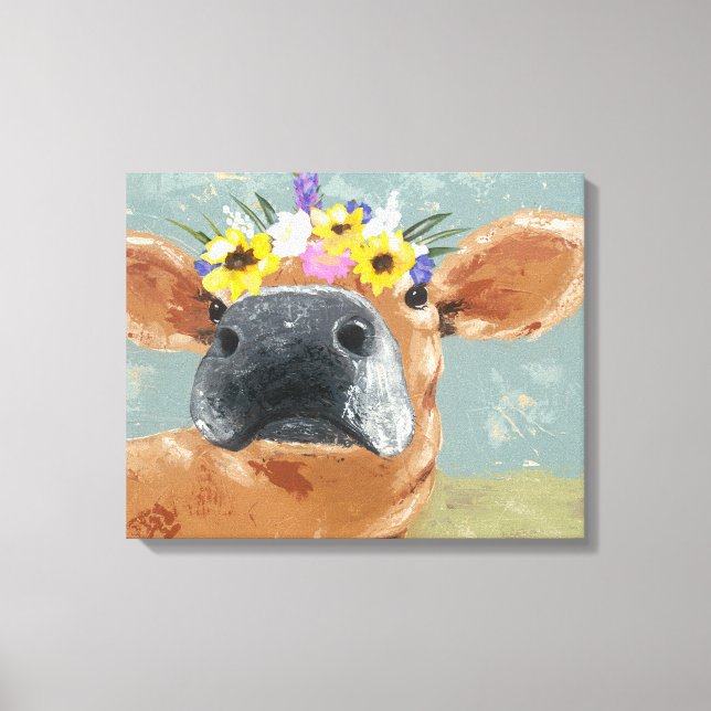 Toile Fun de ferme - Vache avec couronne de fleurs (Recto)
