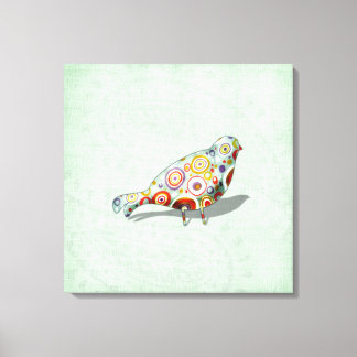 Toile Funky Little Whimsical Doodle Bird Paisley Green