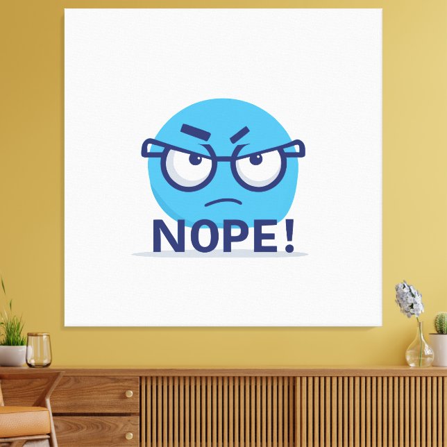 Toile Funny Nope Emoji – Blue Angry Face with Glasses (Insitu(Salon))