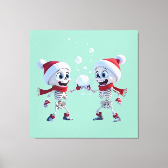 Toile Funny Santa Skeletons Having a Snowball Fight  (Recto)