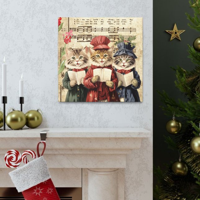 Toile Funny Vintage Christmas Caroling Chats (Créateur téléchargé)