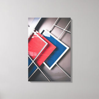 Toile Fusion dynamique : Mur géométrique rouge et bleu