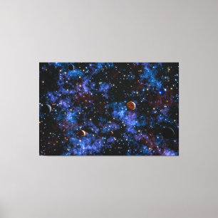 Toile Galaxies colorées, étoiles et planètes la nuit