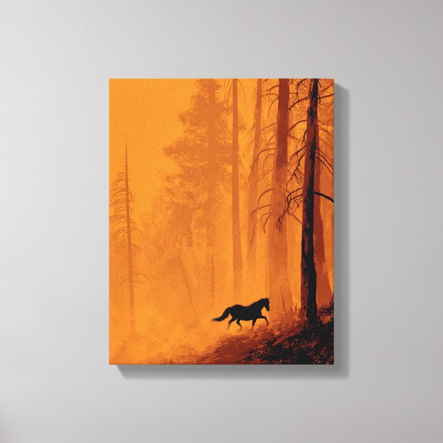 Toile Galloping Horse Blaze Orange Forest Art (Recto)