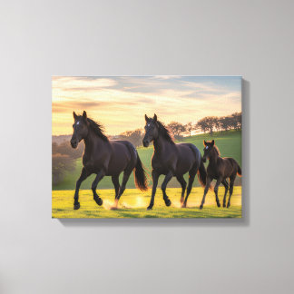 Toile Galop Ensoleillé – Chevaux Majestueux en Course -