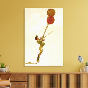 Toile Garçon vintage avec ballons rouges à une fête d'an