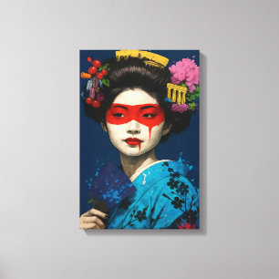 Toile Geisha avec masque rouge et coiffure culturelle mo
