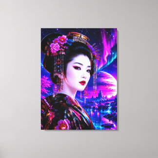 Toile Geisha cosmique dans un pays de rêve néon