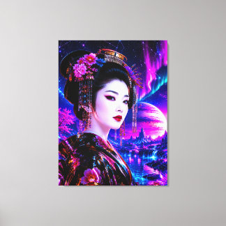 Toile Geisha cosmique dans un pays de rêve néon