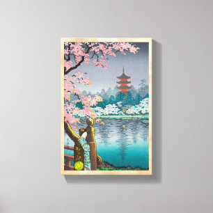 Toile Geisha et cerisier, paysage de Japonais de parc