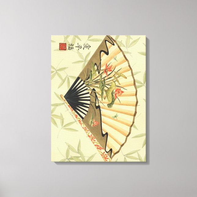 Toile Geisha Fan avec Feuille et Floral Print (Recto)