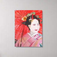 Geisha japonais avec parapluie rouge art original