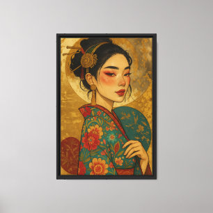 Toile Geisha Portrait Floral Kimono Canvas Wall Art