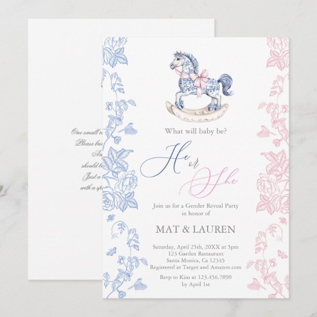 Toile Gender Reveal Invitation (Front/Back)