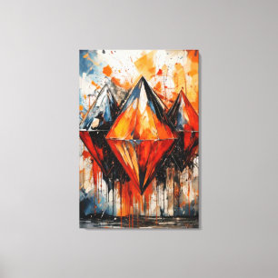 Toile géométrique abstraite Diamant de feu et ombr