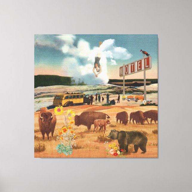 Toile Geyser Tour avec Buffalo & Bear Surreal Collage (Recto)