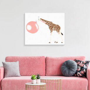 Toile Girafe Bubble Gum Soufflant une Bulle