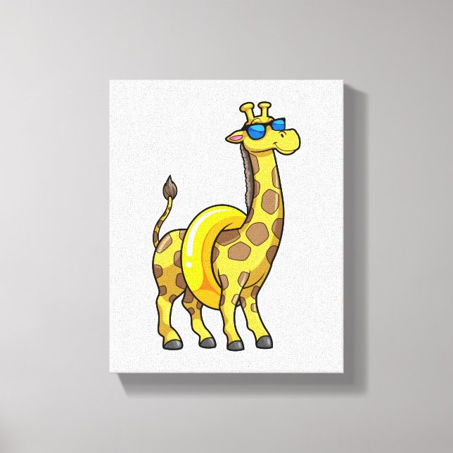 Toile Girafe sur la plage avec anneau de natation et lun (Recto)